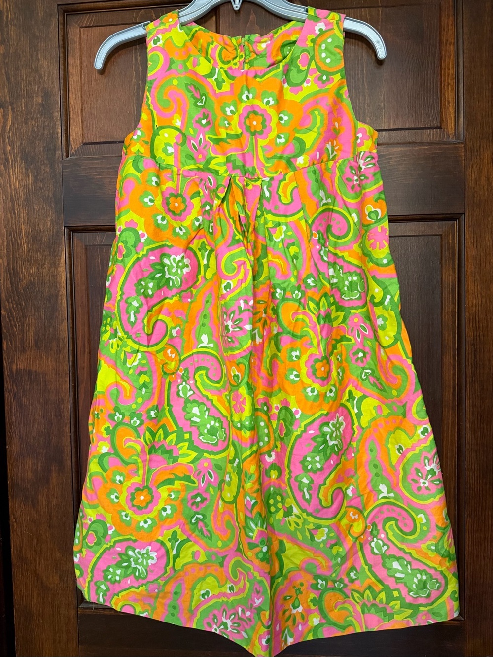 Vintage 60s 70s Sears Fashion Paisley Shift Dress 100% Cotton Size S Green Pink